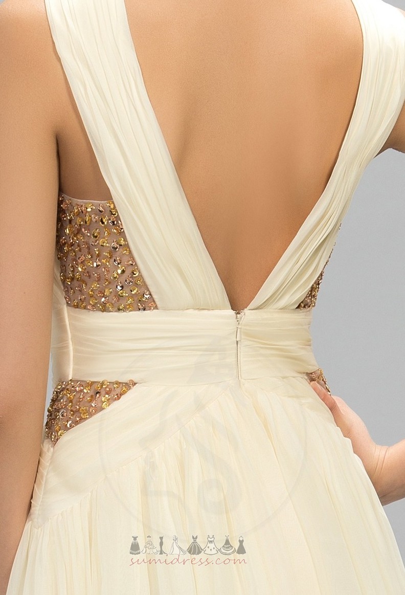 Elegante Chiffon Knöchellang A-Linie Drapierung Rückenfrei Abendkleid