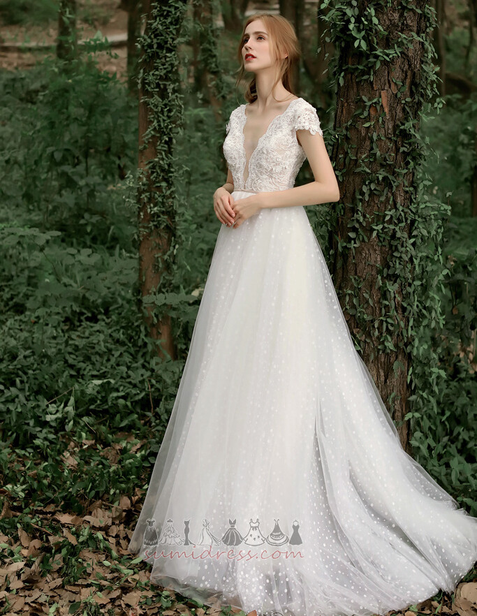 Elegante Draussen Reißverschluss Mit Spitze A-Linie Zug zu fegen Braut Kleid