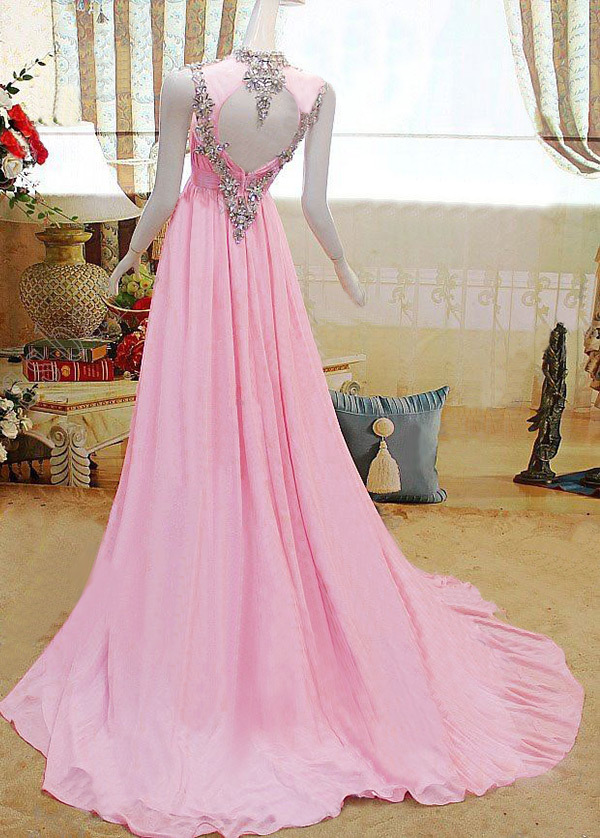 Elegante Uten Ermer Chiffon Våren Dronning Anne Natural Midje kvelds kjole