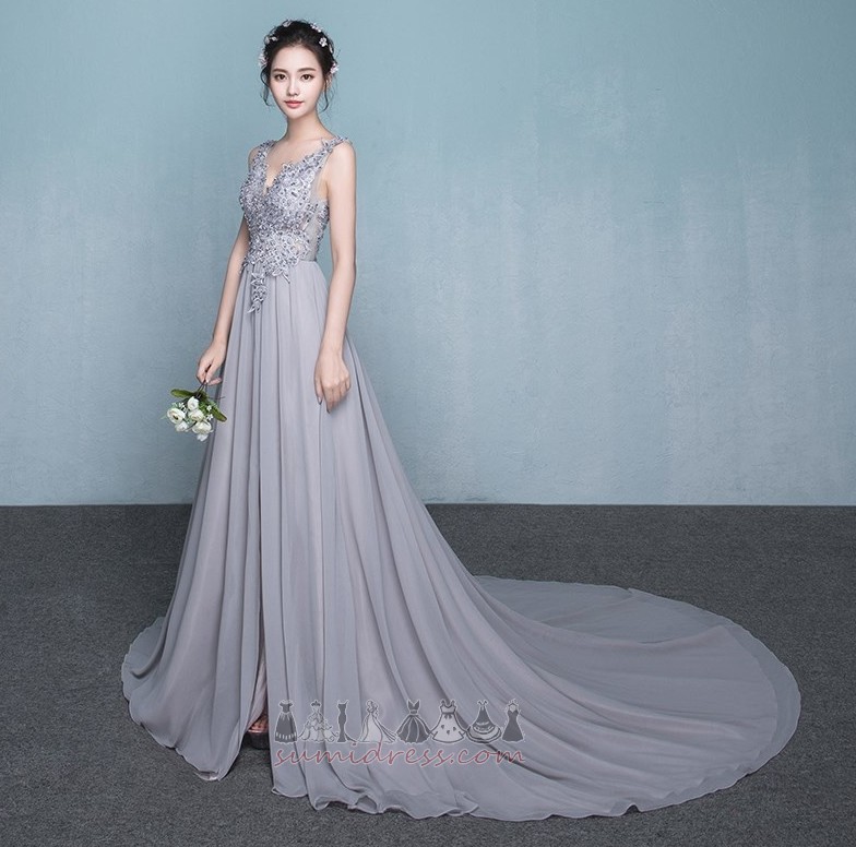 Elegante V-hals Feie Train Lace Lang A-formet Brudepike kjole