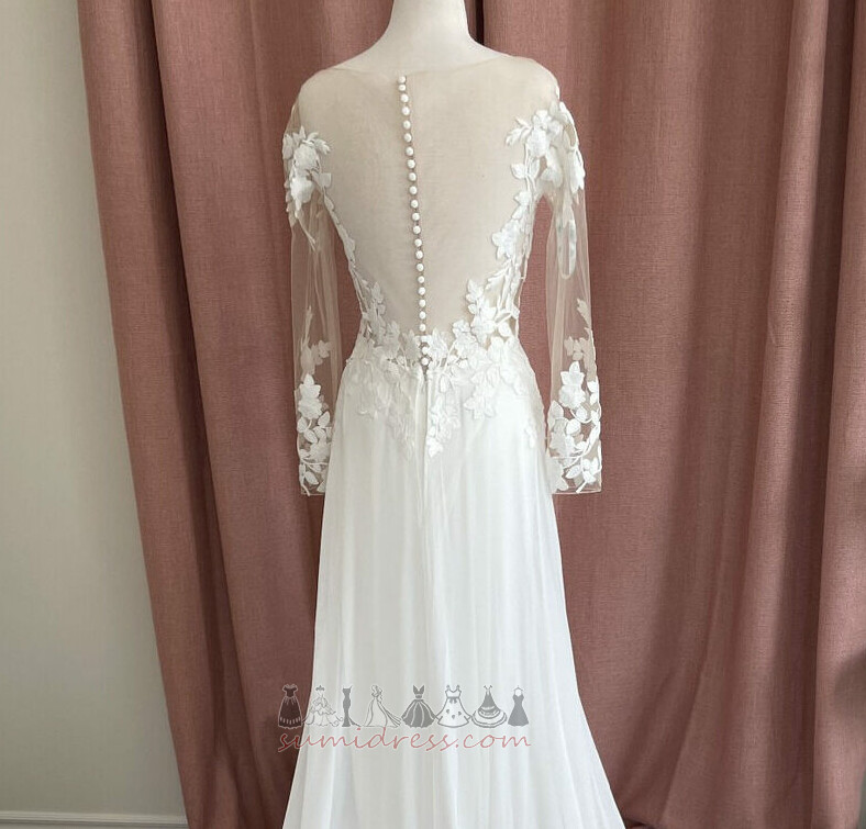Elegantiškas Ilgai Iliuzija rankovėmis Vidutinis Pavasarį Linija Vestuvinės suknelė