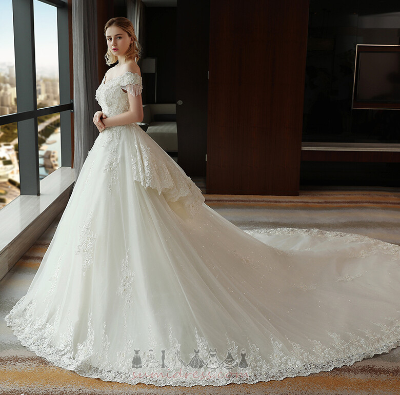 Elegantiškas Nėriniai perdangos Peties Aplikacijos Trumpomis rankovėmis Vestuvių suknelės
