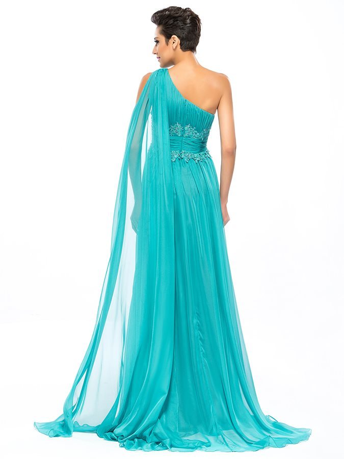 Elegantiškas Vienas iš peties Šifonas Vidutinis Aplikacijos Berankovis Vakarinės suknelė