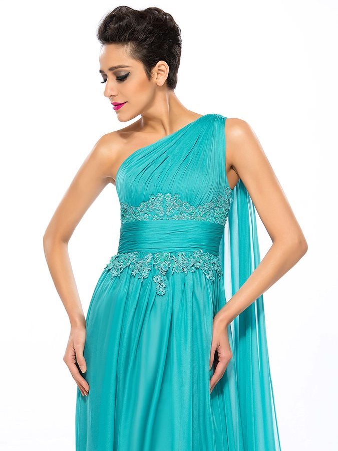 Elegantiškas Vienas iš peties Šifonas Vidutinis Aplikacijos Berankovis Vakarinės suknelė