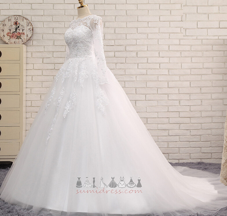 Elegantní Dlouhý pokles Lištování Dlouhý rukáv A-Line Svatební šaty