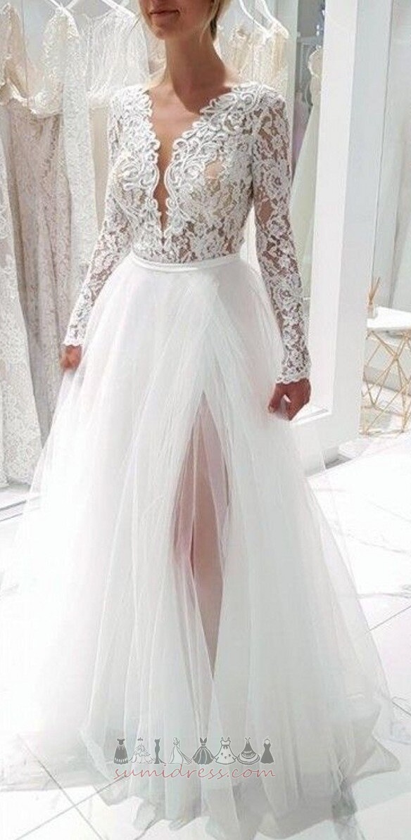 Elegantní S hlubokým výstřihem Délka podlahy Krajkou Overlay Svatební šaty