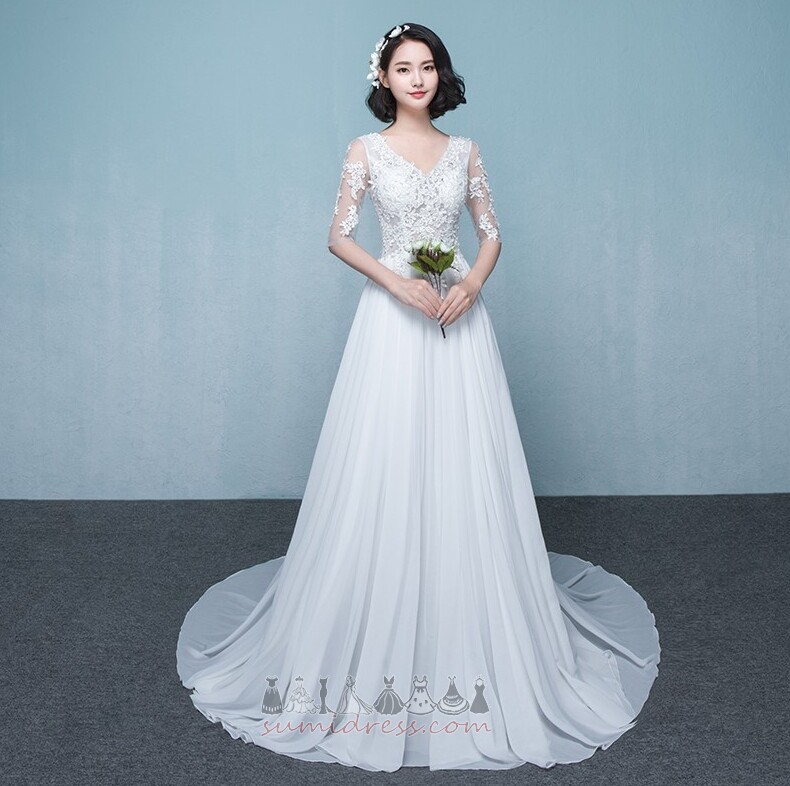 Elegantní Střední pasu Léto Iluze Krátký rukáv A-Line Svatební šaty