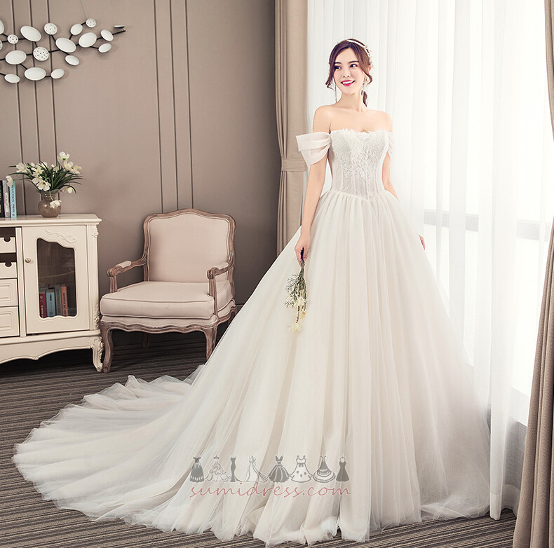 Elegantní Víčko Zip až Off-The-rameno Dlouhý A-Line Svatební šaty