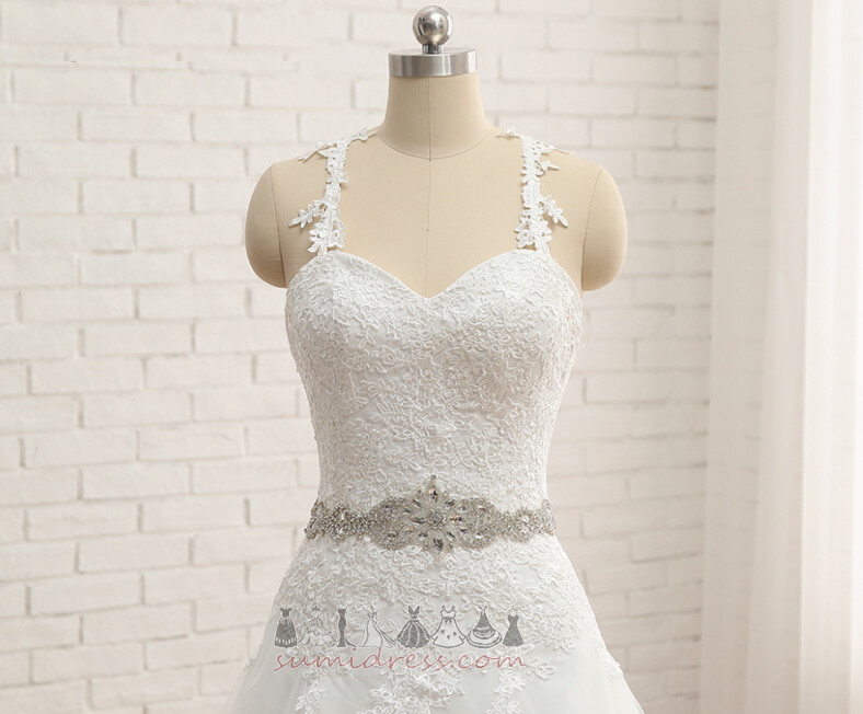 Elegantno Tila Naravni pasu Prekrivni čipke Dolg Brez zadnjega dela Poročne obleko