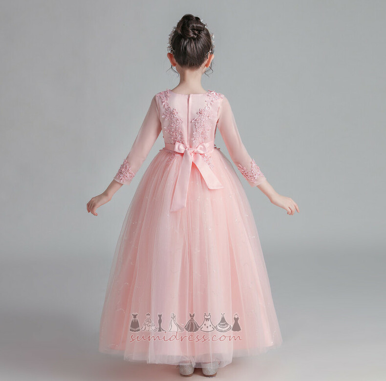 Elegantti A-Muotoinen Lattia pituus Bow Natural Vyötärö Selkävetoketju Kukka tyttö mekko