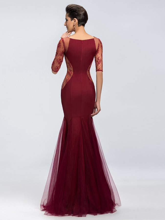 Embroidery Natural Waist Bateau Winter Tulle Party Evening Dress