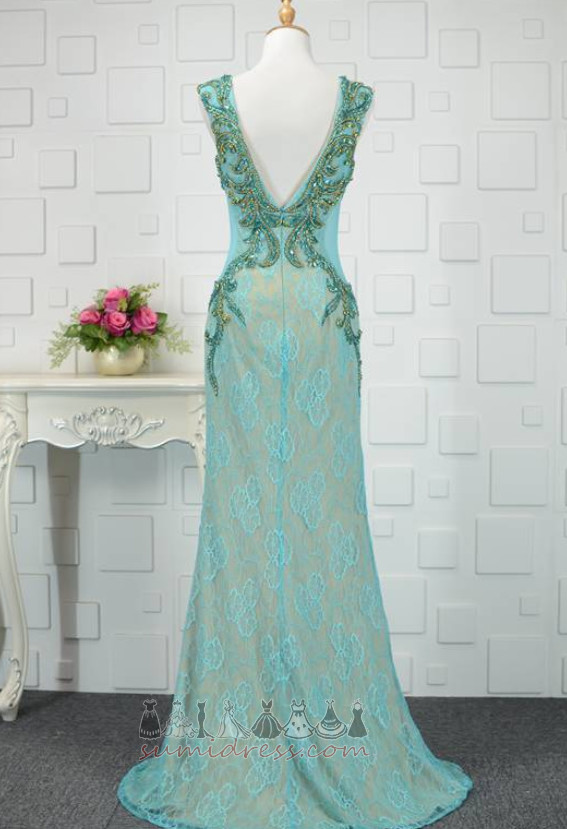 Embroidery Natural Waist Transparent Sleeveless Jewel Bodice Evening Dress