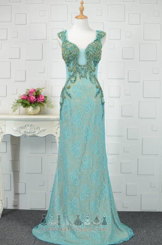 Embroidery Natural Waist Transparent Sleeveless Jewel Bodice Evening Dress