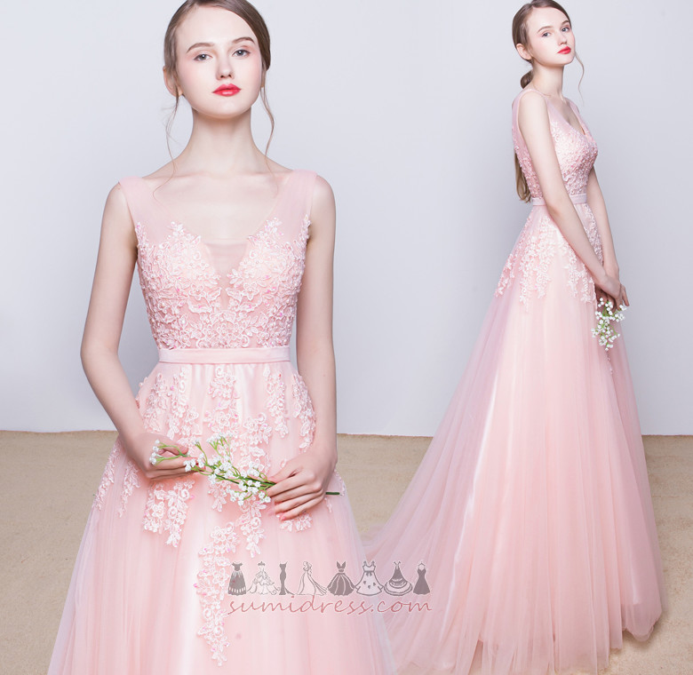Embroidery Princess Sweep Train Summer Natural Waist Tulle Dress of maid of honor