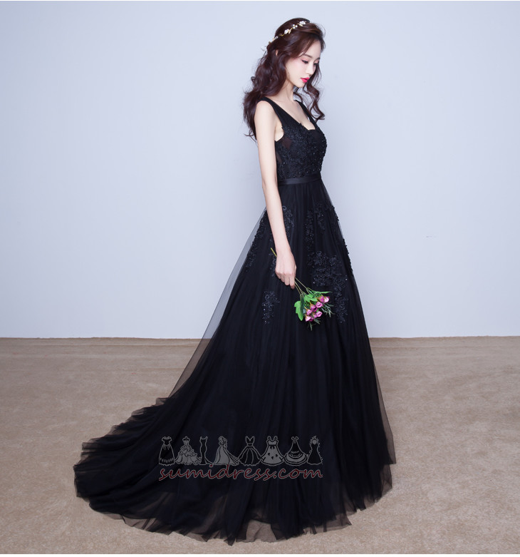 Embroidery Princess Sweep Train Summer Natural Waist Tulle Dress of maid of honor