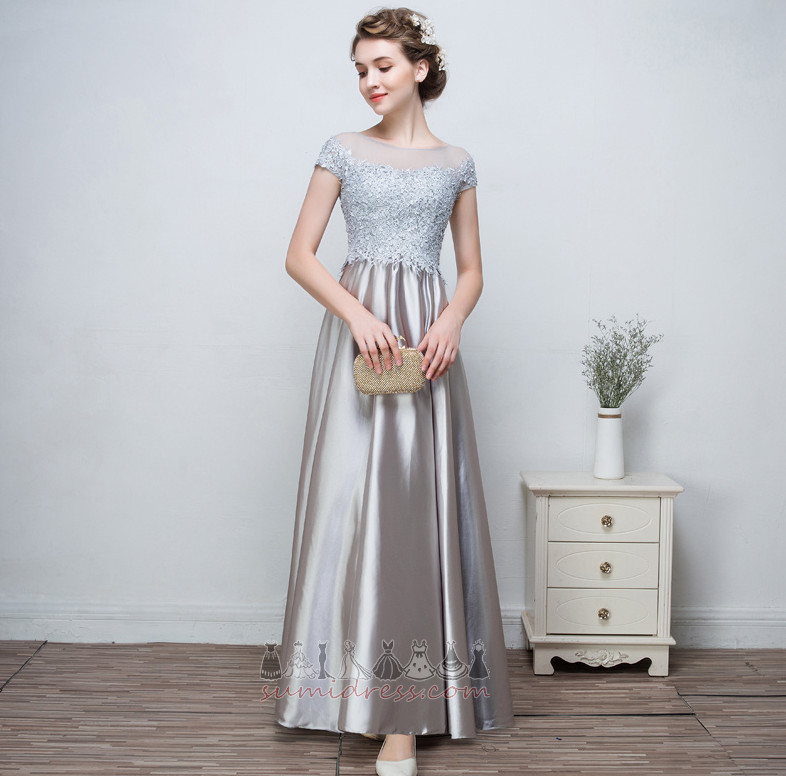 Enkellange Elegante Korte Mouwen Boothals Natuurlijk A-Lijn Bruidsmeisje jurk