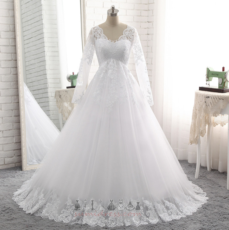Fall Illusion Sleeves Empire Waist Draped Queen Anne Lace Overlay Wedding Dress