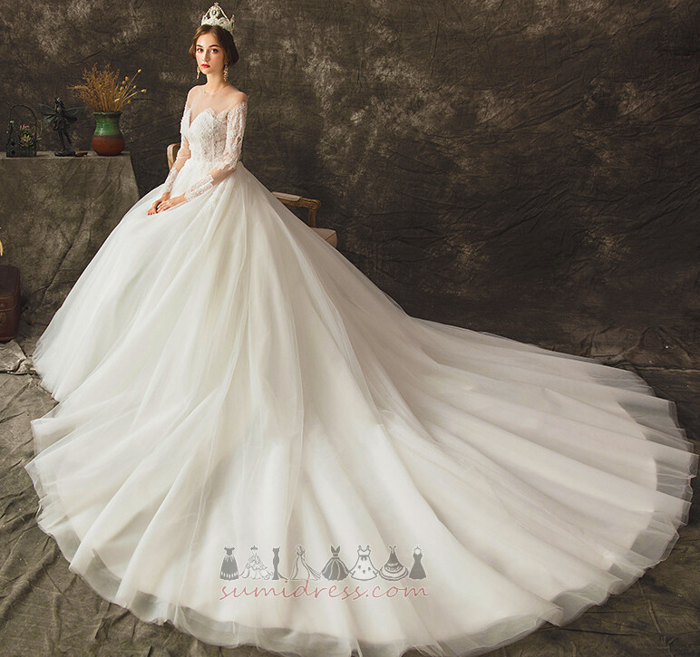 Fall Lace-up Long Sleeves Church Elegant A-Line Wedding Dress