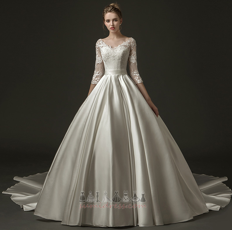 Fall Long Elegant Natural Waist Lace Overlay Cathedral Train Wedding Dress