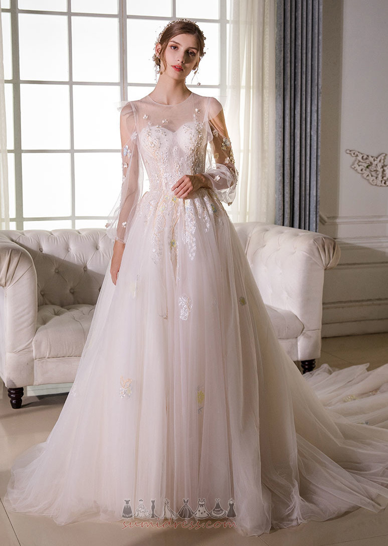 Fall Long Sleeves Illusion Sleeves Zipper Up A Line Natural Waist Wedding Dress