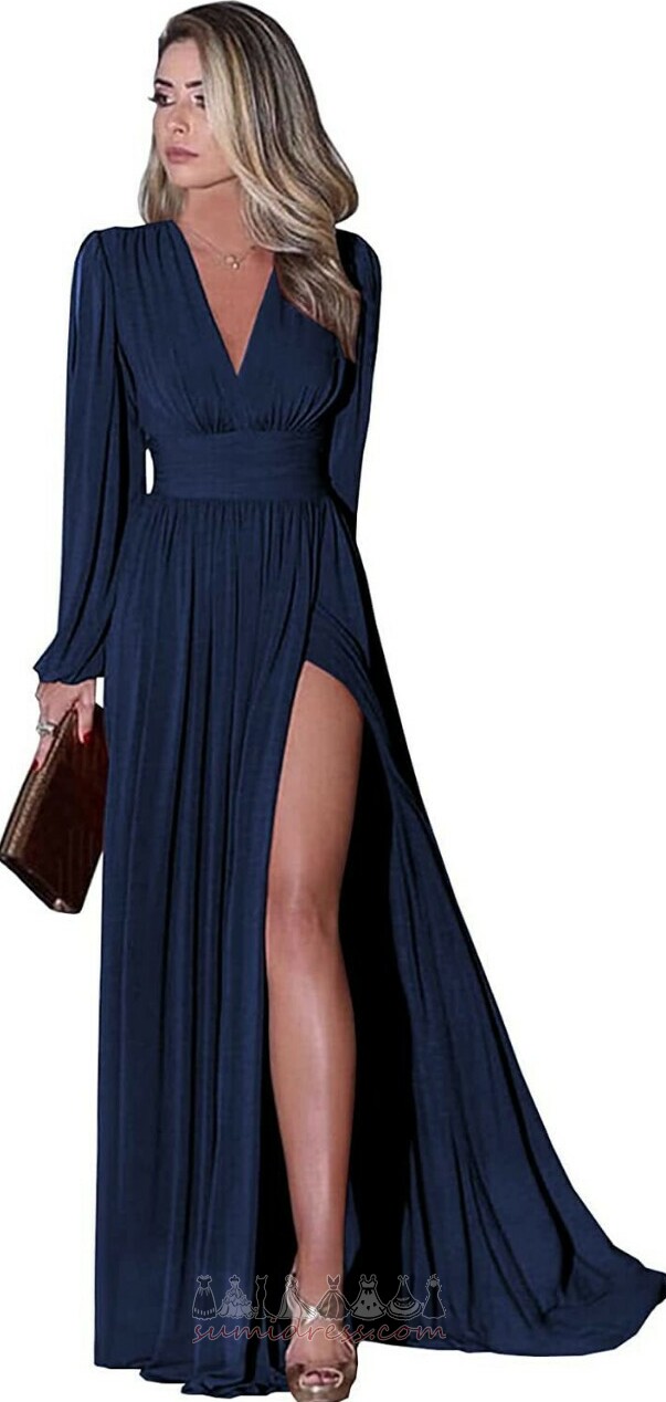 Fenjer Dugim rukavima Ve-izrez Bedra-Visoka prorez Prirodne struka Šifon Večernje haljina