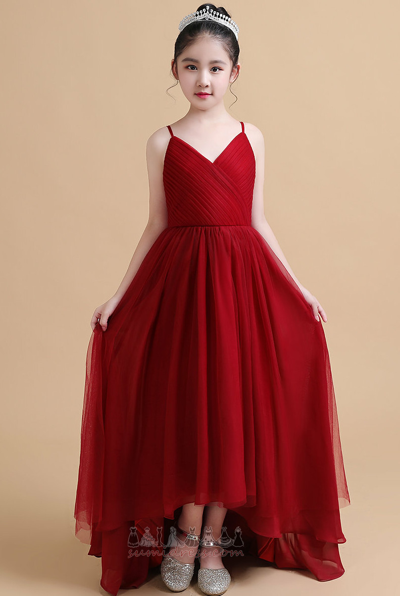Fermuar yukarıya Doğal belden Yüksek düşük Tül Göster / Performans Çiçek kız elbisesi