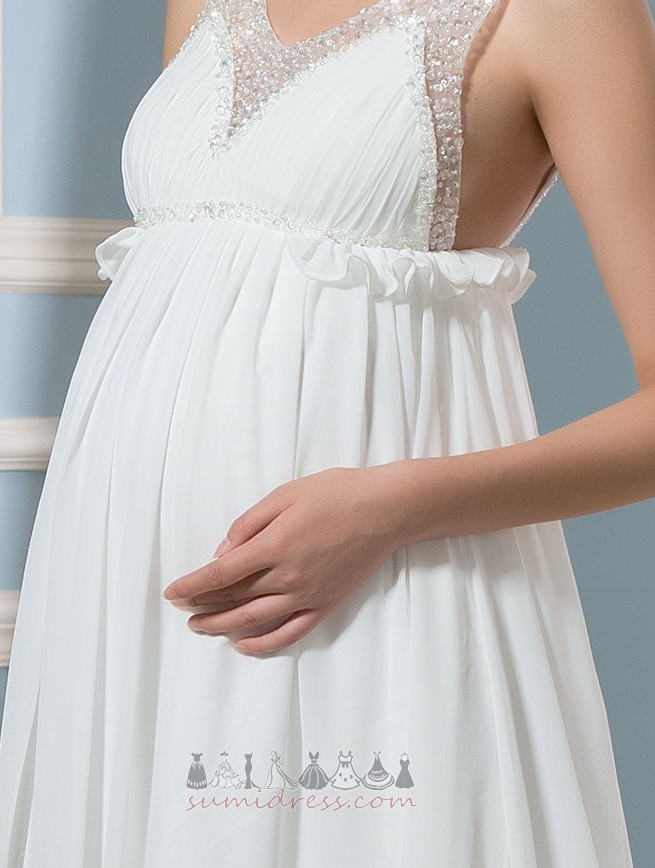 Fermuar yukarıya Şifon İmparatorluğu V yaka Açık Yaz Düğün Elbise