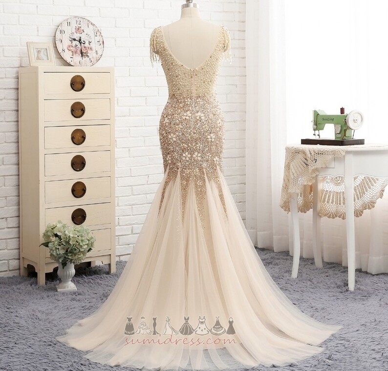 Fermuar yukarıya şık Kolsuz omuz kapalı Tül Yaz Gece elbisesi