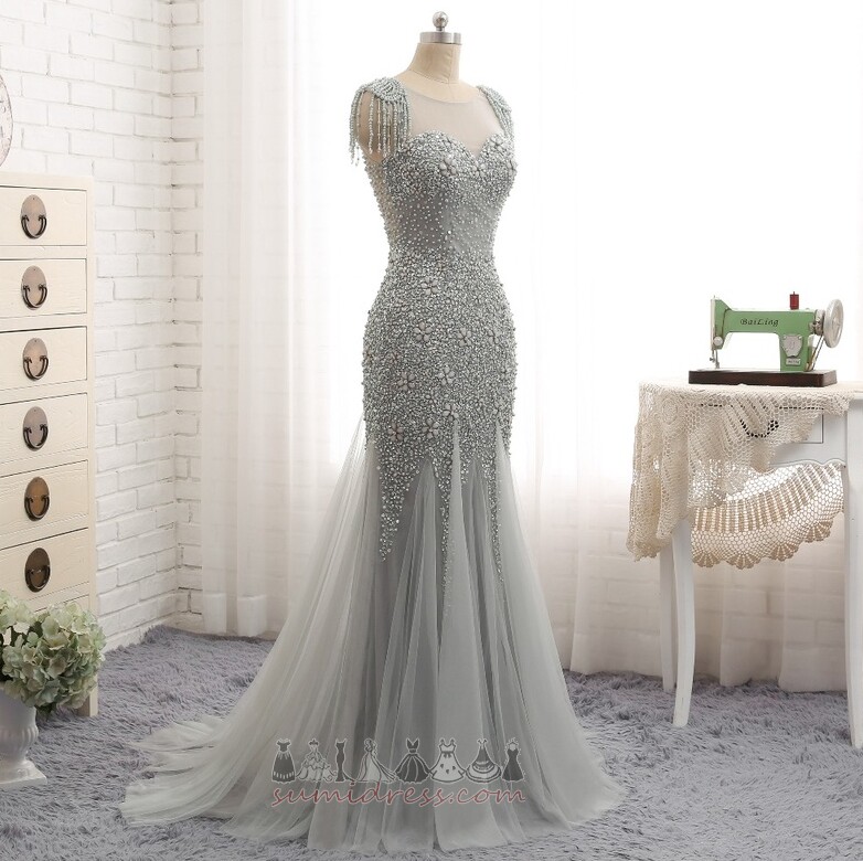 Fermuar yukarıya şık Kolsuz omuz kapalı Tül Yaz Gece elbisesi