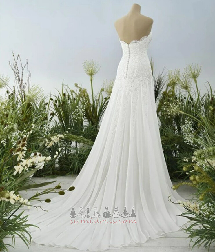 Floor Length A-Line Button Sweep Train Sleeveless Chiffon Wedding Dress