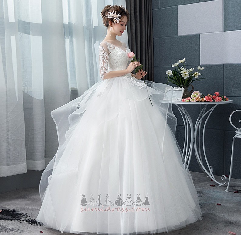 Floor Length A-Line Elegant 3/4 Length Sleeves Lace Beach Wedding Dress