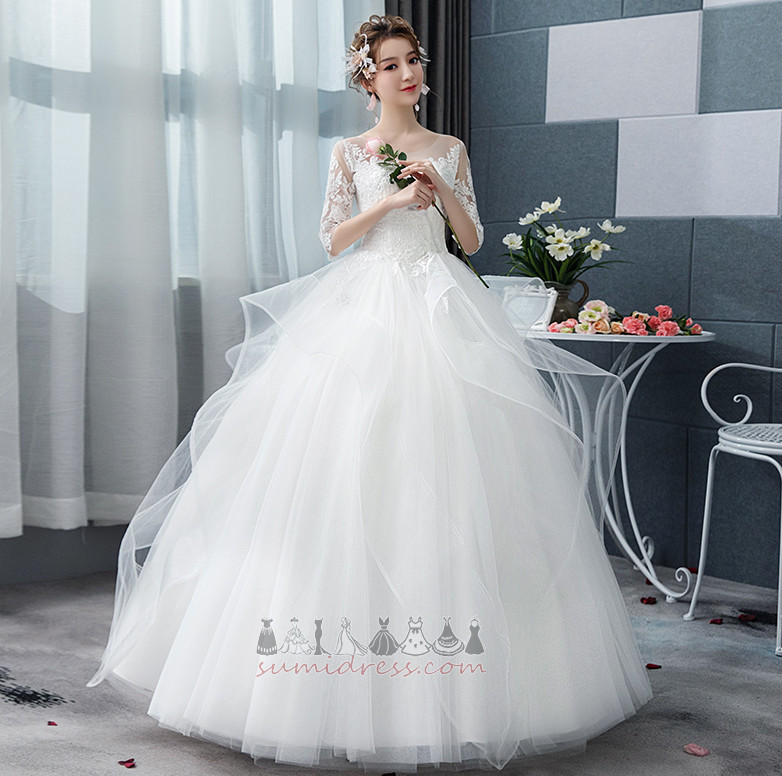 Floor Length A-Line Elegant 3/4 Length Sleeves Lace Beach Wedding Dress