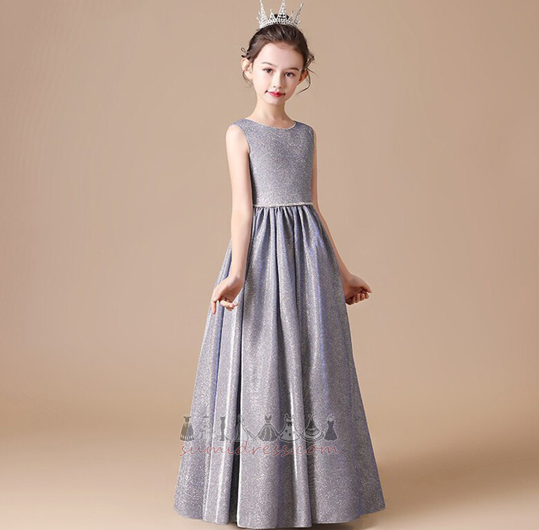 Floor Length Draped Spring Lace-up Medium Jewel Flower Girl Dress