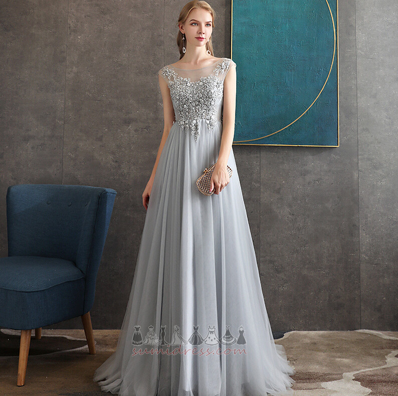 Floor Length Elegant A-Line Lace-up Sleeveless Bateau Evening Dress