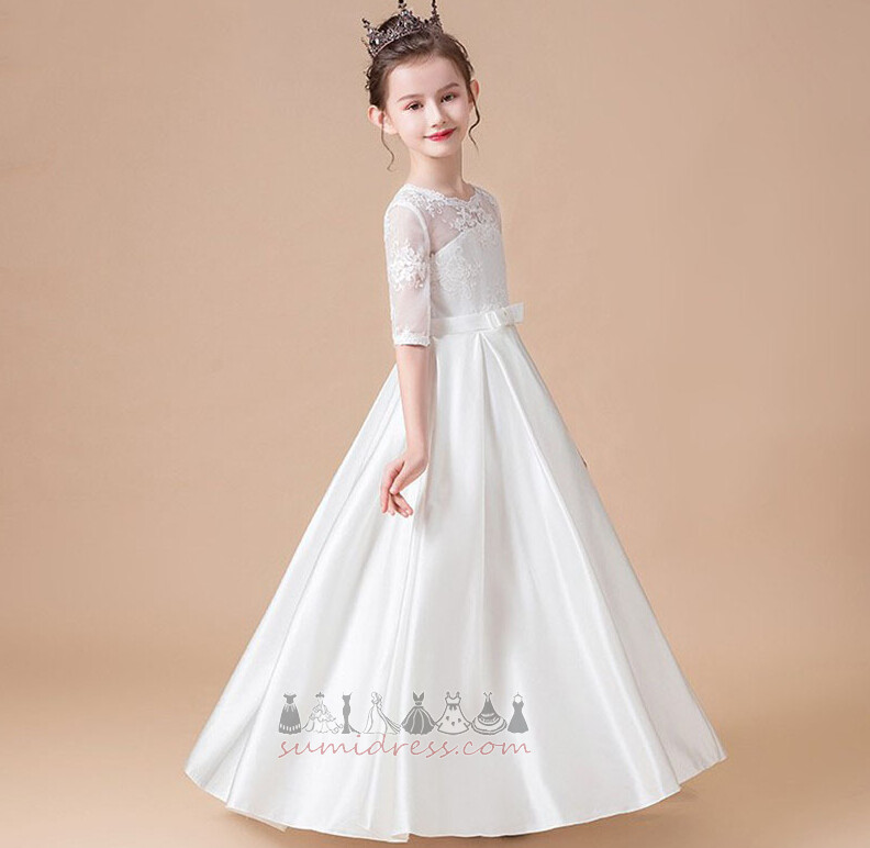 Floor Length Formal Jewel Medium Half Sleeves Satin Flower Girl Dress