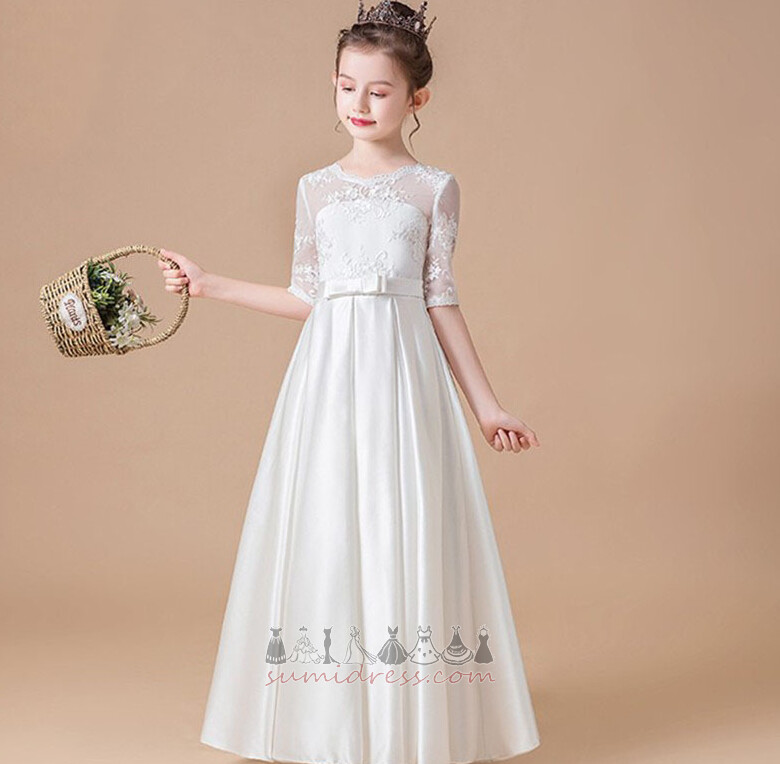 Floor Length Formal Jewel Medium Half Sleeves Satin Flower Girl Dress
