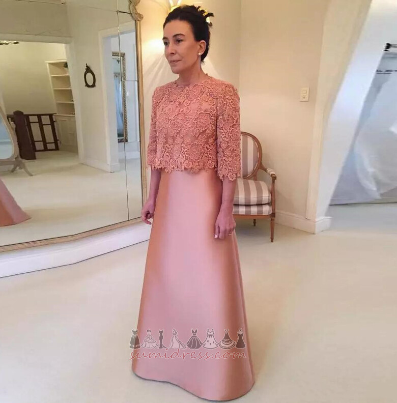Floor Length Illusion Sleeves A-Line Lace Hourglass Jewel Mother Dress