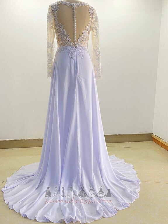 Floor Length Long Sleeves Lace Outdoor Sheer Back A-Line Wedding Dress