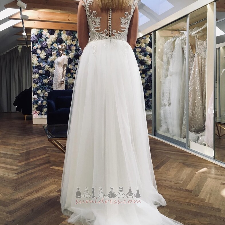Floor Length Medium Sleeveless Sweep Train V-Neck Deep v-Neck Wedding Dress