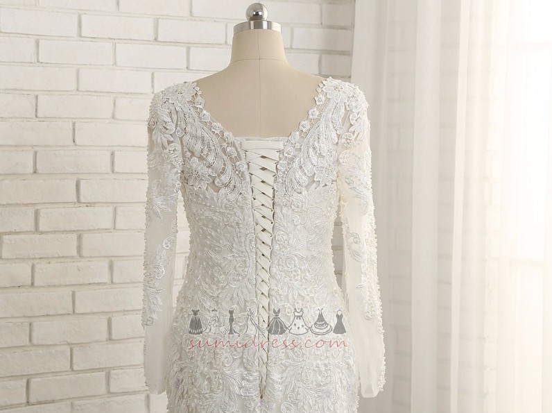 Floor Length Medium Summer V-Neck Watteau Train Tulle Wedding Dress