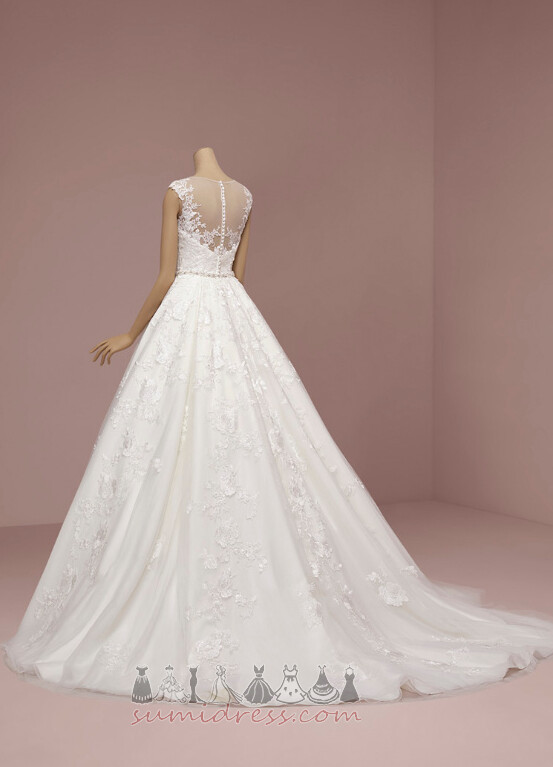 Floor Length Natural Waist Applique Sleeveless Bateau A-Line Wedding Dress