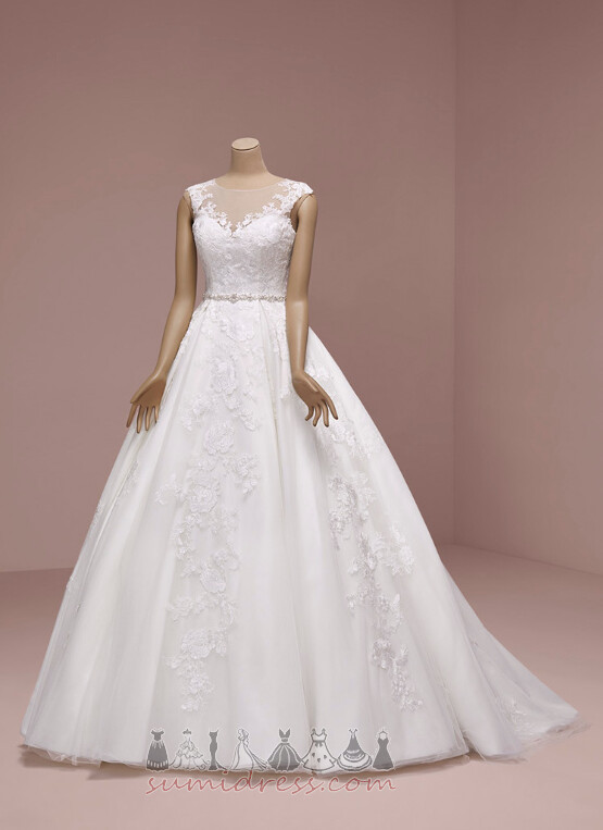 Floor Length Natural Waist Applique Sleeveless Bateau A-Line Wedding Dress