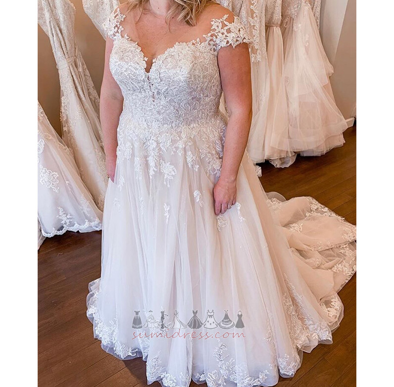 Floor Length Natural Waist Short Sleeves Off Shoulder Zipper Up Beach Wedding Dress