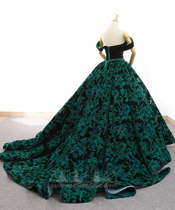 Floor Length Off Shoulder Lace Spring Inverted Triangle Zipper Up Prom gown