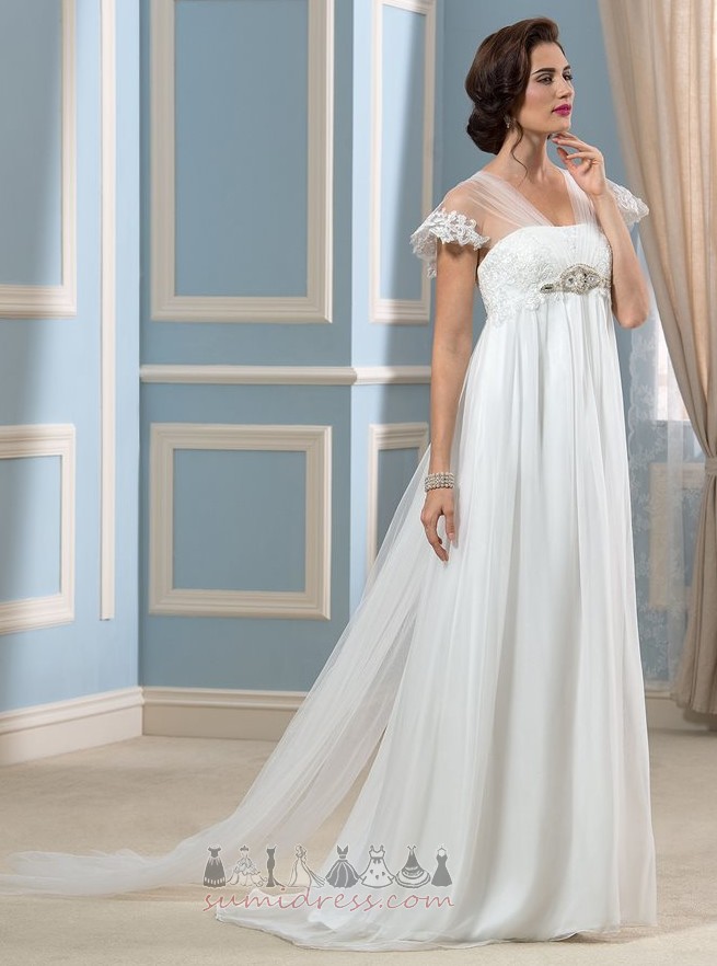 Floor Length Outdoor Applique Sweep Train Empire Waist Chiffon Wedding Dress
