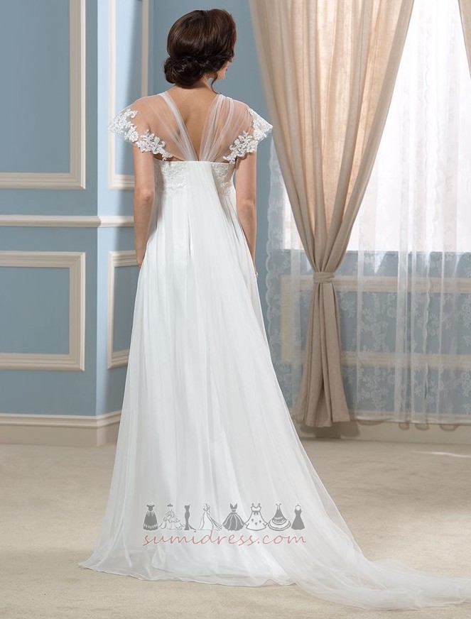 Floor Length Outdoor Applique Sweep Train Empire Waist Chiffon Wedding Dress