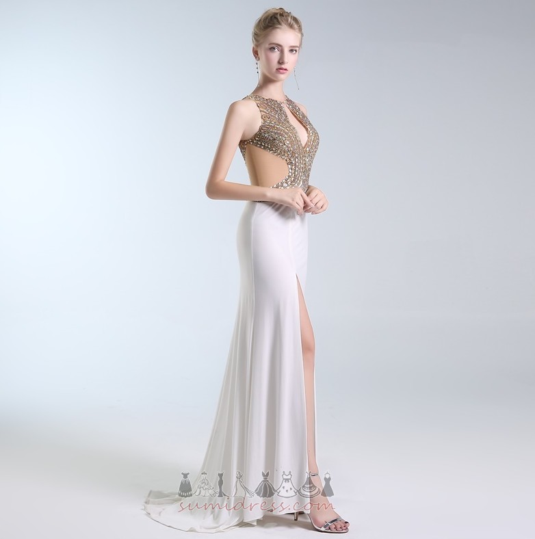 Floor Length Sheer Back Elastic Satin Sheath Sexy Show/Performance Prom Dress