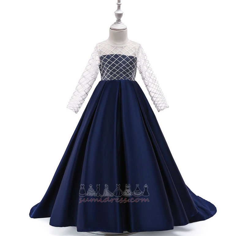 Floor Length Sleeveless Natural Waist Sheer Back Jewel Satin Flower Girl Dress