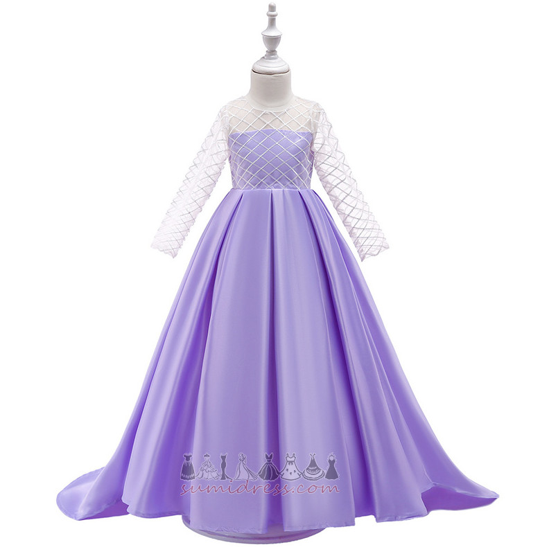 Floor Length Sleeveless Natural Waist Sheer Back Jewel Satin Flower Girl Dress