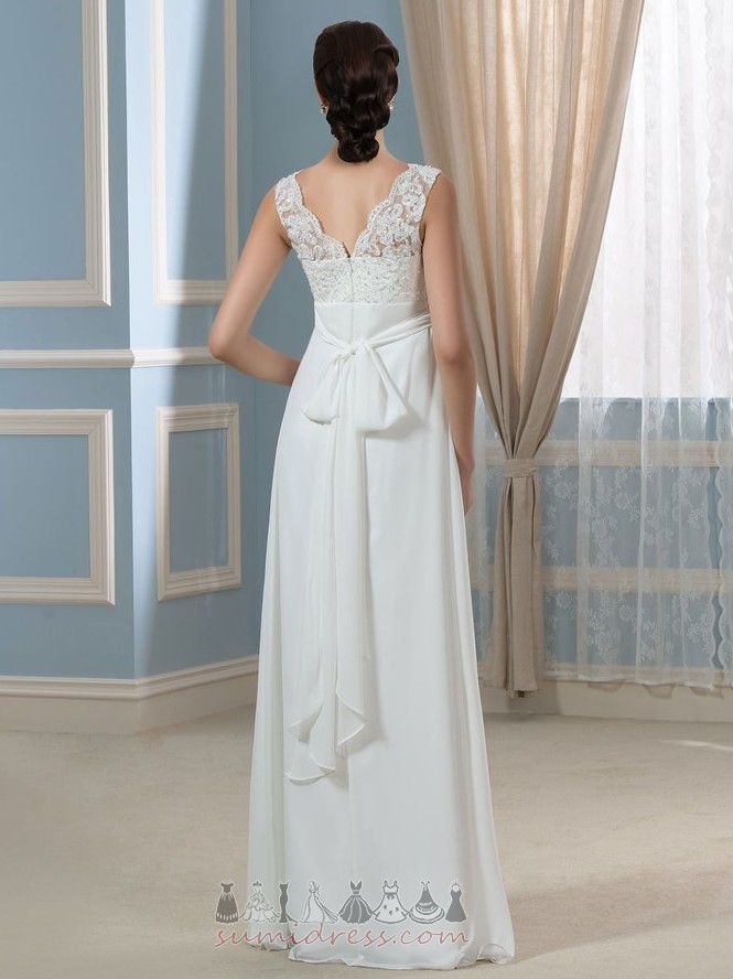 Floor Length Sleeveless V-Neck Empire Accented Bow Embroidery Evening gown
